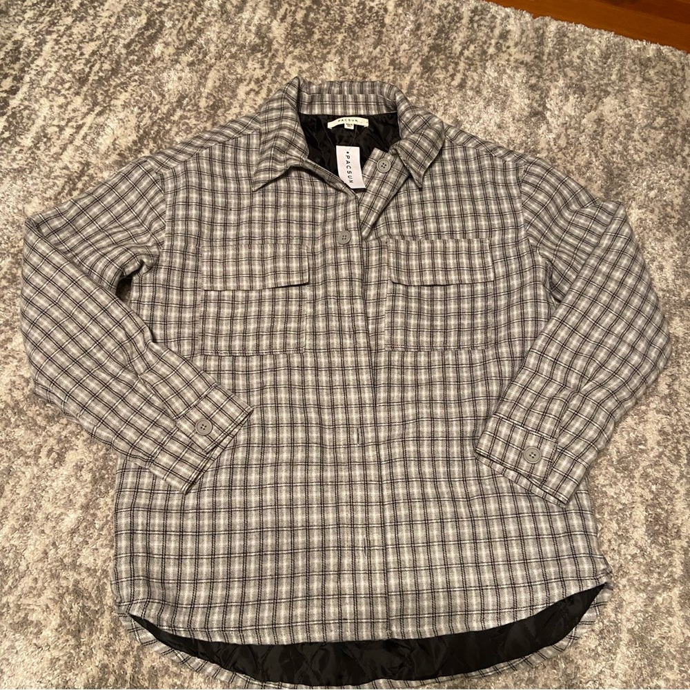 Pacsun Grey Plaided Button Down Flannel Jacket